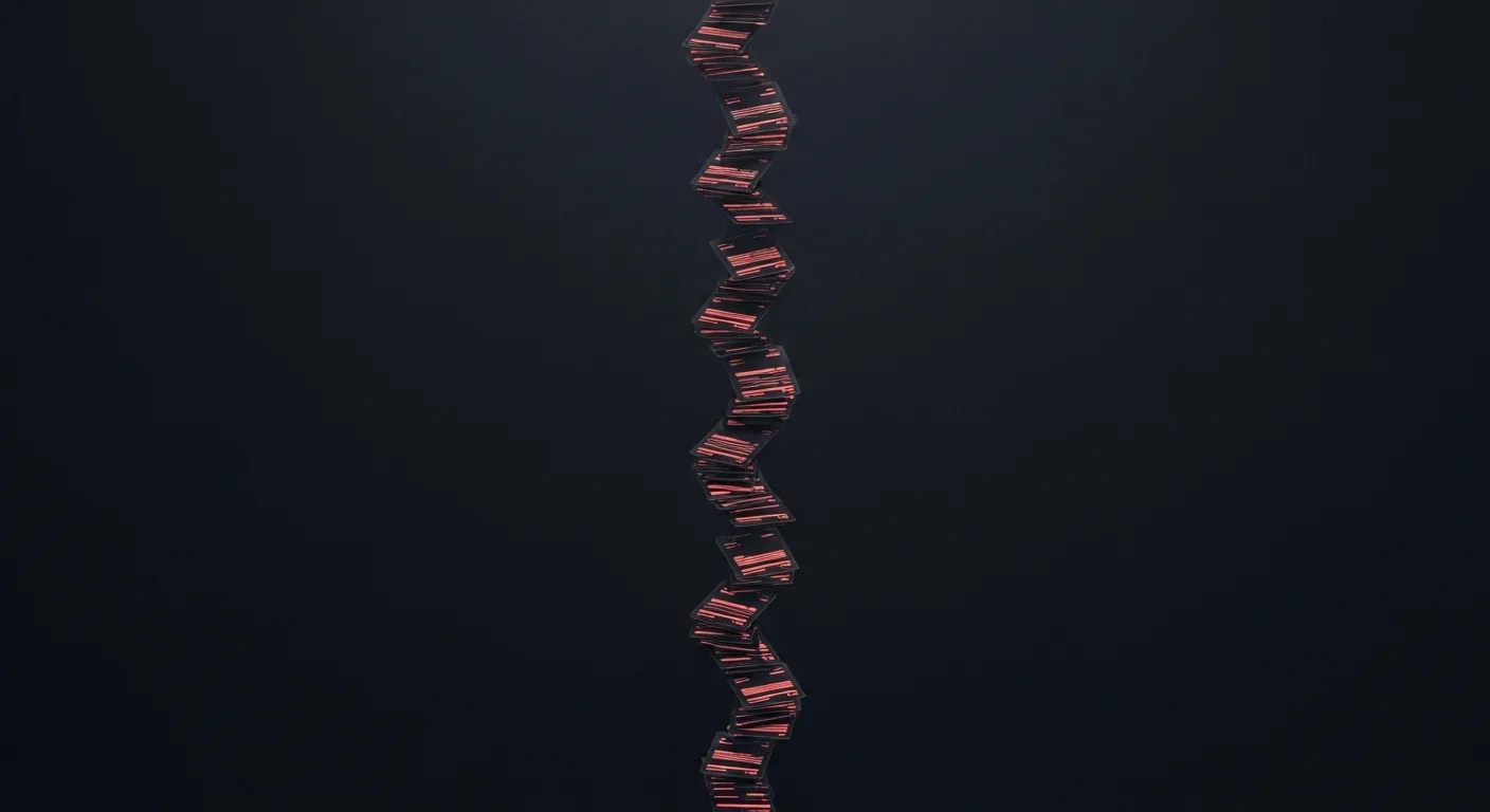 An endless vertical stream of feed cards flowing down into darkness with subtle coral highlights.